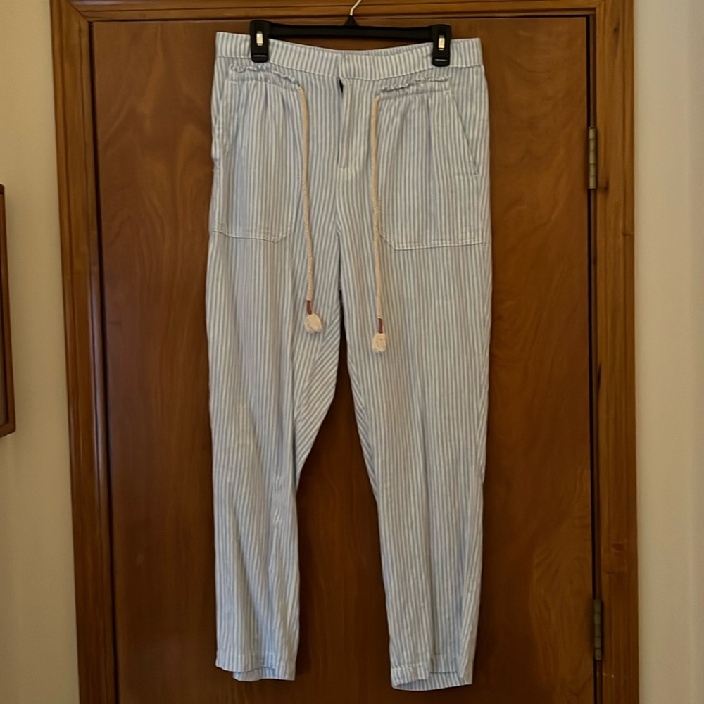 Light blue and white striped pants